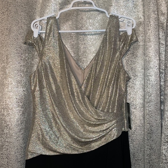 NWT Lauren Ralph Lauren DRESS, Metallic Gold Top & Black Split Skirt, Sz 16 - Picture 2 of 11